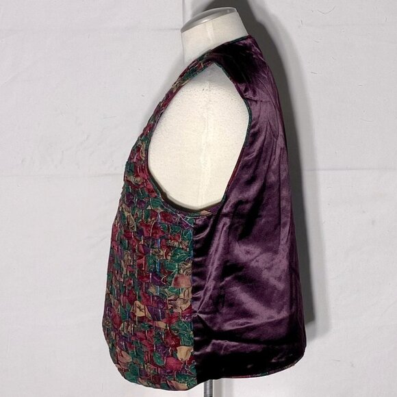 Vintage Handmade Woven Festive Print Vest with Purple Satin Back L - Picture 3 of 11